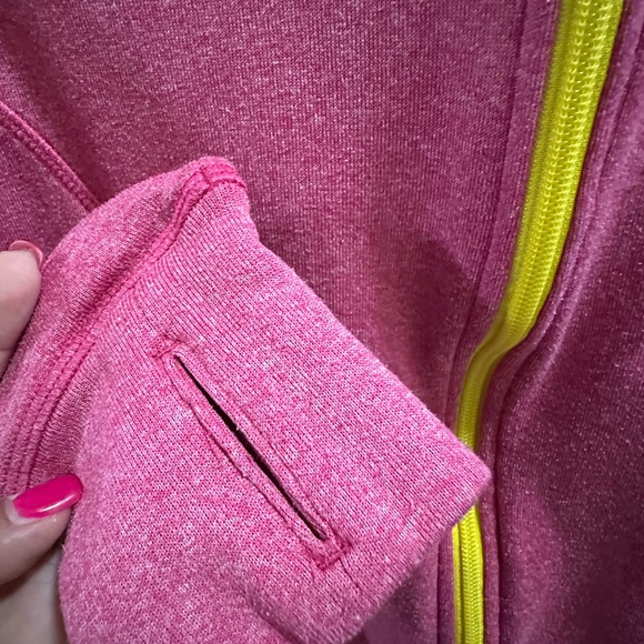 Adidas Women's Climawarm Pink Hoodie with Yellow Zipper - Picture 6 of 13